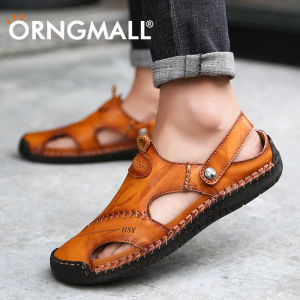 ORNGMALL Summer Sandals Men Leather Classic Roman Sandals Fashion Slipper Outdoor Sneaker Beach Rubber Men Water Trekking Sandals 38-48