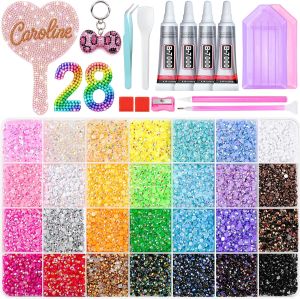 3mm Jelly Rhinestones for Bedazzling 40000Pcs Bedazzling Kit with Rhinestones 28 Colors Diamond Nail Gems Bedazzler Kit with Glue Tweezers and Tools