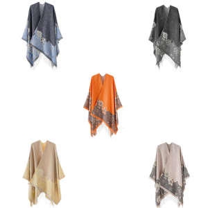 Elegant Tassels Shawl Capes with Floral Pattern for Women Fall Open Front Sweater Cardigan Wrap Fringe Ponchos Cloak
