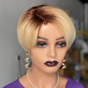 T4/613 100% Human Hair Wig Full Machine Wig Short Hair  For Woman Cheap Human Hair Wigs Short Pixie Cut Human Hair Full Mechanism Real Human Hair Elf Short Head Cover