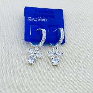 FLORA 0172B - Bông tai bạc ta hình nơ đính đá màu trắng hồng dành cho bé gái