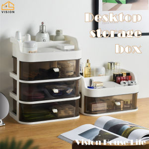 Vision Desktop Cosmetics Storage Box with Mirror Multi-layer Integrated Skin Care Products Stationery Storage Box Split Drawer Type Jewelry Storage Rack Dressing Table Sorting Basket