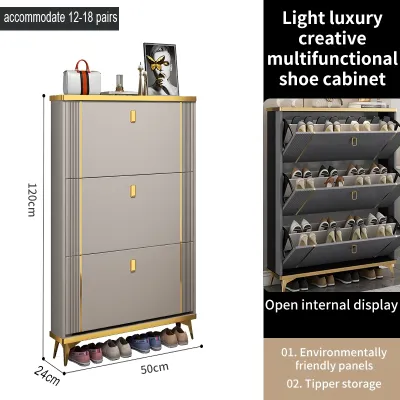 ROOSIO Furniture Shoe Cabinet Wood Flip Shoe Rack Organizer Flip Door Light Luxury Family Large Storage 3layer Can Accommodate 32 Pairs Of Shoes Storage Shoe Cabinet