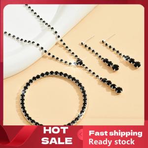 🚚【Local Express Delivery】🚚 4Pcs Fashion Bride Wedding Jewelry Set Rhinestone Necklace Earring Bracelet Set Women Banquet Jewelry Accessories