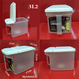 hộp nhựa đựng thực phẩm nắp mở đứng dung tích 3L2 quai cầm. 23x147cm cao 152cm. Locknlock HTE538