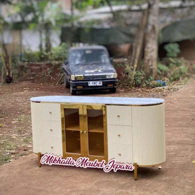 Bufet tv minimalis modern stainless marmer putih carara