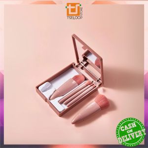 OFM-K191 Set Kuas Make Up Portable Plus Cermin Rias / Makeup Brush Set 5IN1 With Box Brush Foundatio