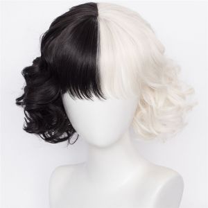 OKDEALS ใหม่ Cos ฮัลโลวีน ครึ่งขาวดำ คอสเพลย์ Cruella De Vil Kuila Wigs