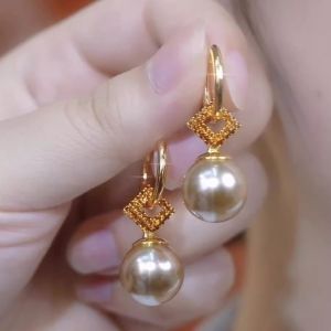 Fashionable Ring Gift 美拉德香槟色珍珠耳环女轻奢高级感时尚满钻耳扣气质优雅网红耳饰