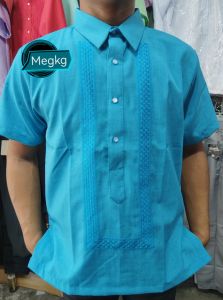 Short Sleeve Barong Computerized Embroidery with Elegant Random Design