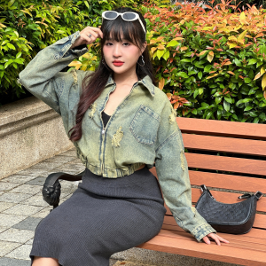 Áo Khoác Jean CropTop Nữ Có Dây Kéo Cá Tính Màu Ánh Vàng Phòng Cách Free Size