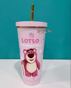 (Không Túi) Ly giữ nhiệt gấu dâu Lotso 750ml inox 304 cao cấp có ống hút và cọ rửa tiện lợi _ TingTing