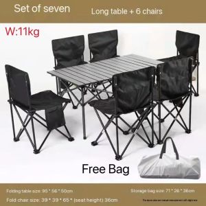5Pcs Set Folding Chair Desk Bench Seat Portable Table For Outdoor Camping Picnic BBQ with Aluminum Alloy Desk  Free Storage Bag