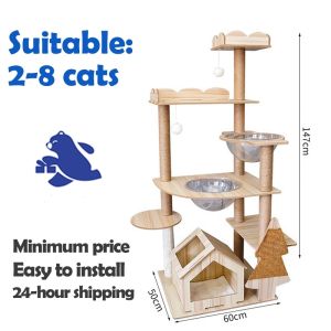 【SG Stock】 Cat Tree House Cat Toys Cat Climing Frame Cat Wooden Nest Scratch