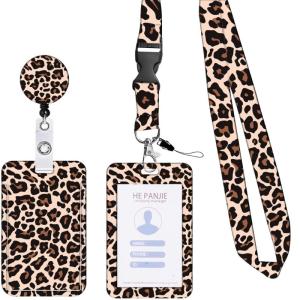 Retractable Lanyard with Holder Leopard Print Identity Holder with Lanyard for Nurse Doctor Teacher