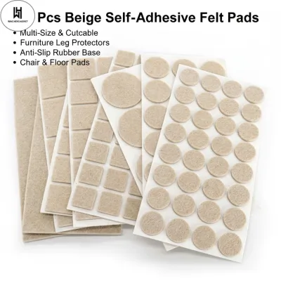 WH 130Pcs Beige Self-Adhesive Felt Pads Multi-Size Cuttable Furniture Protectors Anti-Slip Noise-Reducing Floor Pads For Chair & Table Legs
