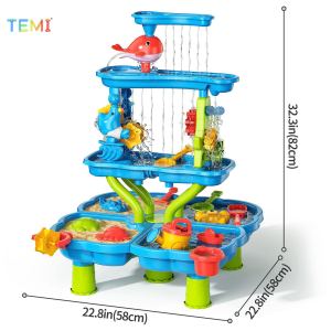 TEMI Childrens water table Bath Curtain Waterfall Water Playing Table Play Pool 4th floor Sand Playing Table Beach Toys Indoor and Outdoor Toys