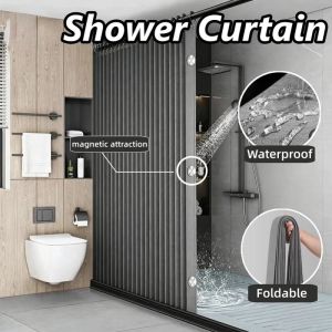 Folding Magnetic Shower Curtain Waterproof Thickened Dry Wet Separation Shower Partition Curtain