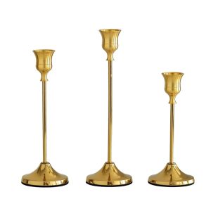 FOUNDTWO 3Pcs Gold Plated Metal Candlestick European Style Exquisite Metal Tabletop Candle Holder Modern Decorative Wedding Candelabra Set Wedding Table