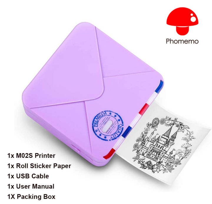 Phomemo M02s Mini Bluetooth Pocket Printer 300dpi Thermal Mobile Printer Compatible With Ios 9187