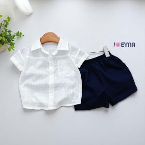 BE192 Quần áo bé trai JOEYNA áo sơ mi trắng cộc tay quần đùi kaki phong cách Hàn Quốc