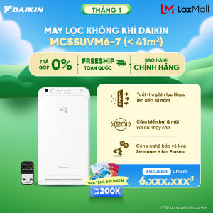 [MIỄN PHÍ SHIP] - Máy Lọc không khí Daikin MC55UVM6-7 - Phù hợp phòng 41m2 - ion âm + streamer diệt khuẩn - Phin lọc tĩnh điện Hepa sử dụng 10 năm