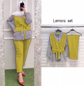 Lemora Setelan Wanita Kekinian 2024 bahan Balotely mix Katun Salur Baju One Set Wanita Simple dan Elegan