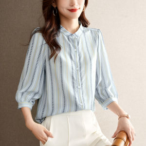 Summer Fashion Striped Blouse Casual OL 3/4 Sleeve Korean Shirt Tops For Women Clothes