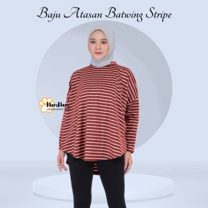 Kaos Salur Mayumi Stripe Batwing Atasan Panjang Olahraga