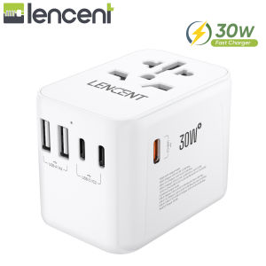LENCENT PD 30W Fast Charger Universal Travel Adapter International Charger with 2 USB Ports & 3 USB-C PD Fast Charging Adaptor All in One Worldwide Wall Charger for iPhone Samsung Laptops Type A/C/G/I (USA/UK/EU/AUS) Color White