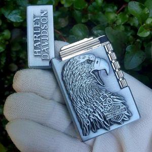 Bật Lửa Gas Đá Dupont Harley-Davidson Lửa Thường ( Màu Vàng - Bạc ) Hộp Quẹt Thích Hợp Làm Quà Sưu Tầm