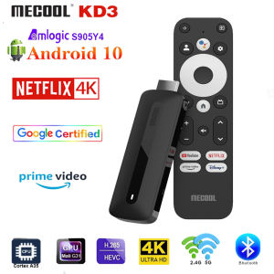 Mecool KD3 Android 11.0 TV Box Amlogic S905Y4 Quad Core Cortex A35 4K 2.4G&5G Wifi Bluetooth 5.0 AV1 TV Stick Dongle 2GB 8GB 100M Smart Media Player Support Netflix 4K Voice Assistant 2022 New Set Top Box