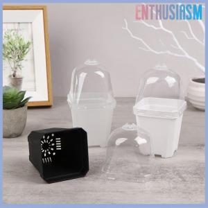 【Enthusiasm】🌟🌟【Hot Sale】🎈 5pcs Square หม้อดอกไม้ขนาดเล็กที่มีความชื้นโดมต้นกล้าปลูกหม้อ