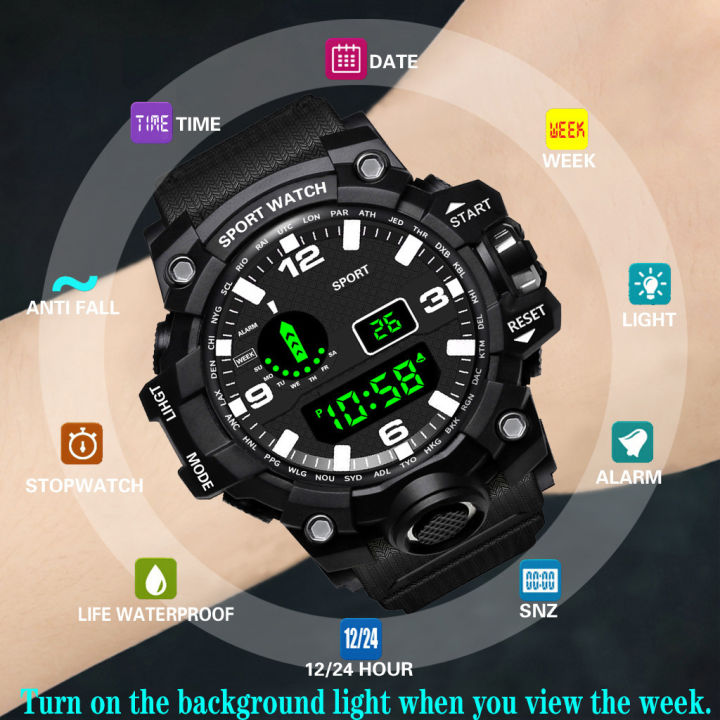 Student Large Dial Watch Sports Electronic Watch for Men's Waterproof ...