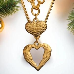 Hmeme สร้อยคอสแตนเลส316L แบบพับได้แบบไม่สม่ำเสมอ2รักสร้อยคอความรู้สึกสูงอุปกรณ์ปาร์ตี้ไม่ซีดจางของขวัญที่มีคุณภาพสูง