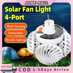 Solar Powered ceiling fan with LED light Portable Camping Fan Light USB Rechargeable electric Fan for Tent Home Emergency Use Best Camping Fan Light
