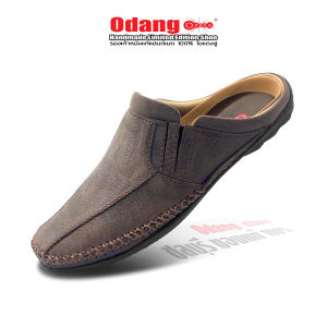 โอแดงชู รองเท้าหนังแท้แฮนด์เมด ของแท้ 100% รหัสสินค้า 401 เปิดส้น สไตล์สปอร์ต สี : ตาล อัดลายลิ้นจี่