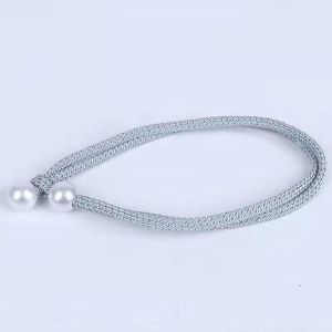 G&D 1pc Big Pearl Curtain Tie holder Colorful Braided Tie With Pearl
