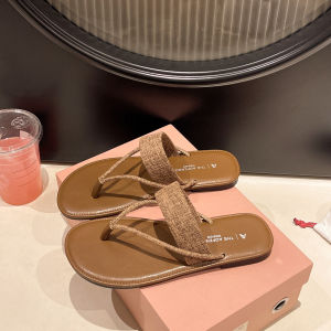 [FreeShipping] Toe-loop Roman sandals 2026 summer Korean version Ins style linen flip-flop vacation beach flat sandals for women