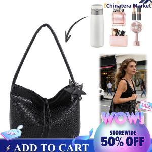 【Chinatera】 PU Leather Woven Shoulder Bags Fashion Top-Handle Bag for Women Ladies Work Shopping Travel Daily Use