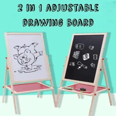 2 In 1 Wooden Blackboard Whiteboard Double Sided Adjustable Magnetic Drawing Writing Board Easel for Kids Drawing Board