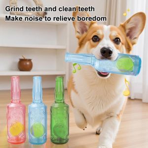 CHLOCH TPR Dog Chew Toy Bite-Resistant Beer Bottle Shape Pet Teeth Grinding Toy Fun Built-in Tennis Ball Interactive Dog Toy Indoor Play