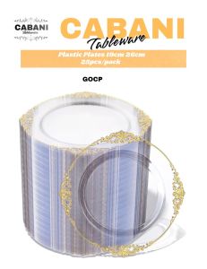 Cabani Plastic Plate Set GOC Clear Goldflower Party Dinner Plates 25pcs Pack Reusable Disposable