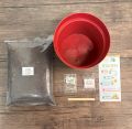 OKRA STARTER KIT - READY TO USE/COMPLETE PACKAGE/POT/SOIL/SEEDS/FERTILIZER/MANUAL/LABEL STICK. 