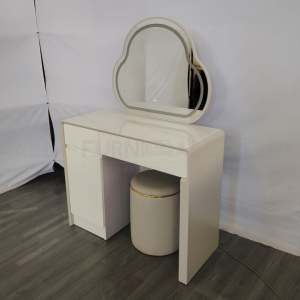 (Free Installation) Furnimall Creamy Dressing Table Led Mirror + Stool Makeup Table Meja Solek 梳妆台