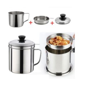1.3L Stainless Steel Oil Filter Pot with Tray Oil Container Strainer Kitchen Cooking Grease Filter Oil Fat