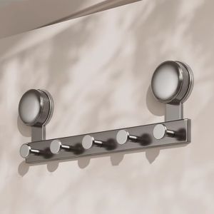 HUYAN Metal Suction Cup Door Hook 4/5/6 Hooks Rust-proof Movable Clothes Hangers Multipurpose Strong Load-bearing Towel Rack Home Decor