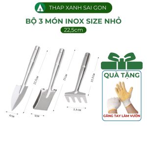 Dụng Cụ Làm Vườn 3 Món Dài 26cm Thép Sơn Tĩnh Điện Siêu Dày Chống Gỉ Gồm Xẻng Xúc Đất Cào
