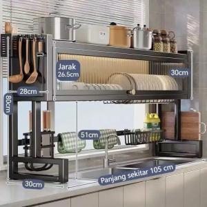 Rak Cuci Piring Dapur Dengan Penutup/Rak Cuci Piring Wastafel Stainless Steel/Rak Penyimpanan Piring