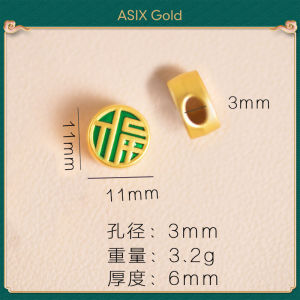 ASIX GOLD Ancient Method 916 Gold Plated Chinese Lucky Fu Character Pouch Bead Charm Pendant Necklace Bracelet DIY Gift Set Never Fade Tarnish